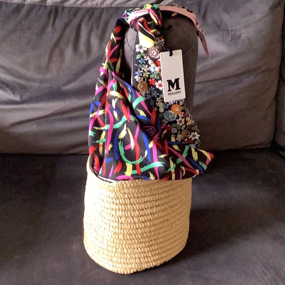 M Missoni Satin-Twill and Faux Raffia Bucket Bag